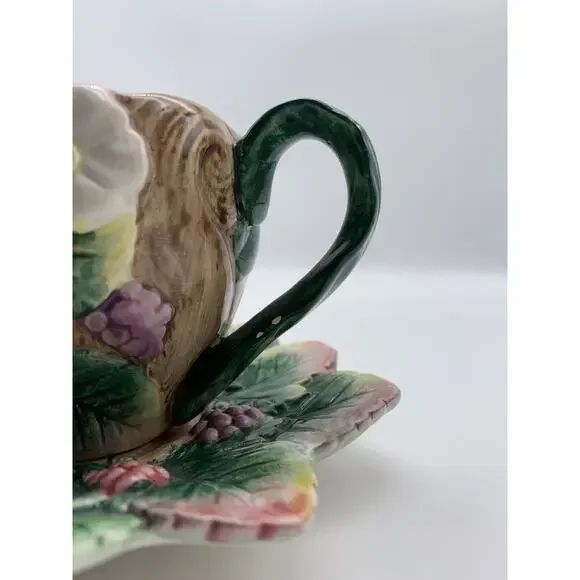 Fitz‎ And Floyd 1991 White Flowers w/ Berries Steam Leaves TeaCup & Saucer 2 set - Picture 4 of 12